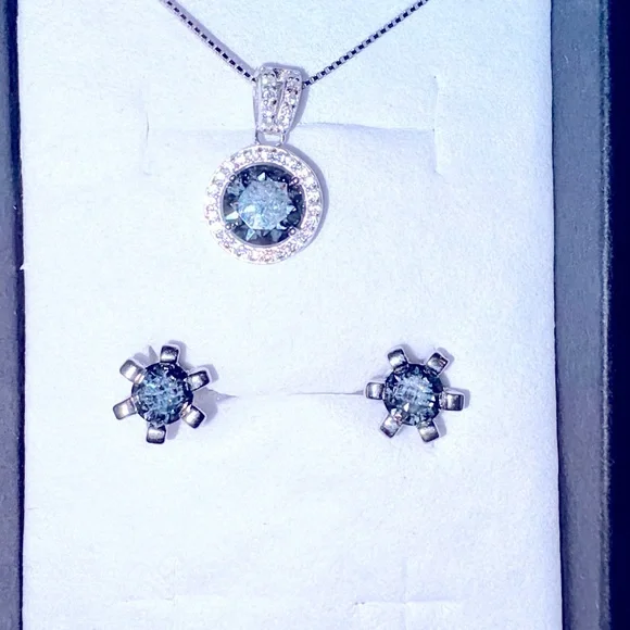 2 carat weight gray moissanite set .5 carat earrings one carat necklace set - Picture 1 of 3